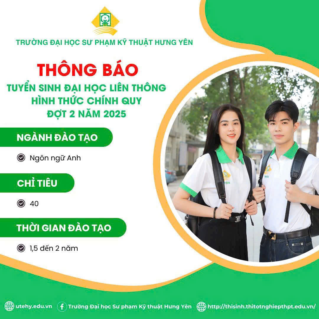 THÔNG BÁO TUYỂN SINH VĂN BẰNG 2 NGÀNH NGÔN NGỮ ANH – ĐỢT 2 NĂM 2025